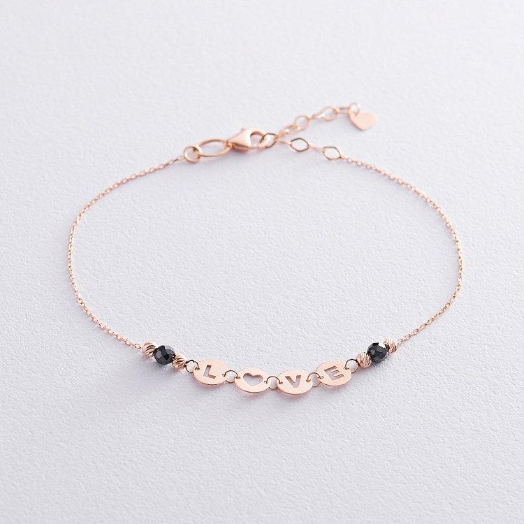 Золотий браслет "Love" (чорні фіаніти) б04447 від ювелірного магазину Онікс