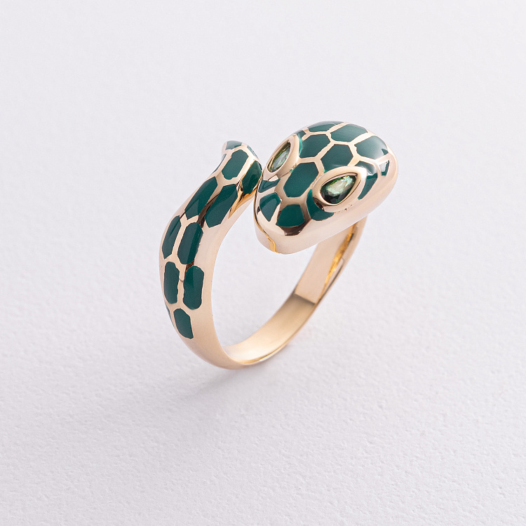 Золота каблучка "Змія" (емаль, фіаніти) к07397 від ювелірного магазину Онікс - 2