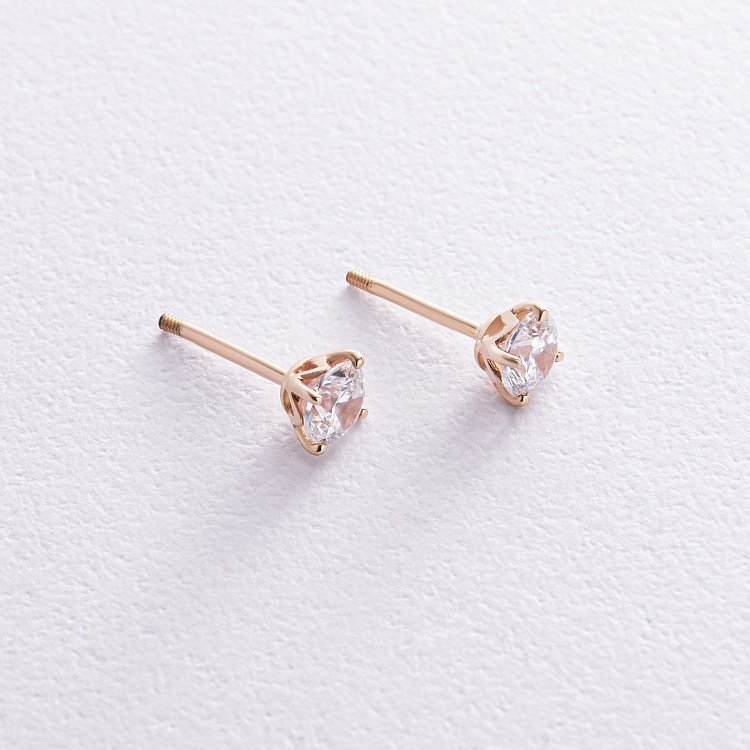 Серьги - пусеты с фианитами (желтое золото) с08347 от ювелирного магазина Оникс