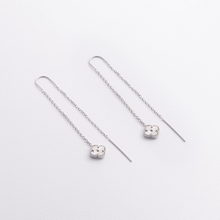 Серебряные серьги - протяжки "Клевер" 123508 от ювелирного магазина Оникс