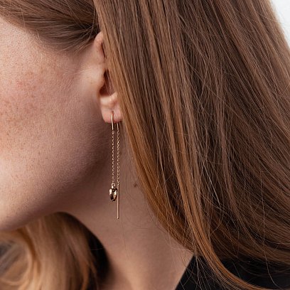 Серьги - протяжки "Сердечки" в красном золоте с07957 №4