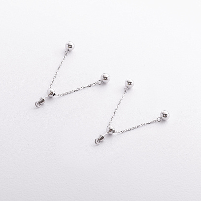 Серьги - пусеты с шариками на цепочке (белое золото) 580142в №4