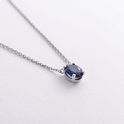 Срібне кольє з синтетичним сапфіром 8188р-HSPH №3