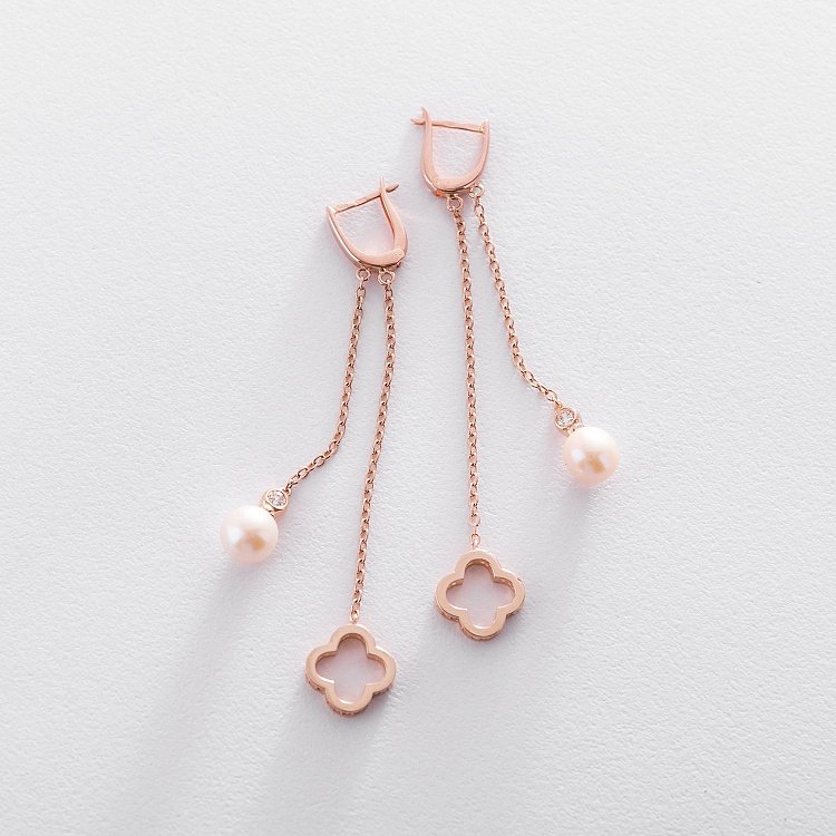 Висячие серьги "Клевер" из красного золота с06369 от ювелирного магазина Оникс