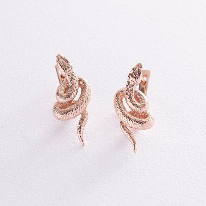 Золоті сережки "Змії" (білі фіаніти) с08470 №5