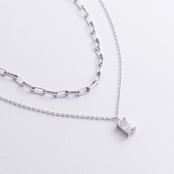 Двойное серебряное колье (фианит) 908-01591