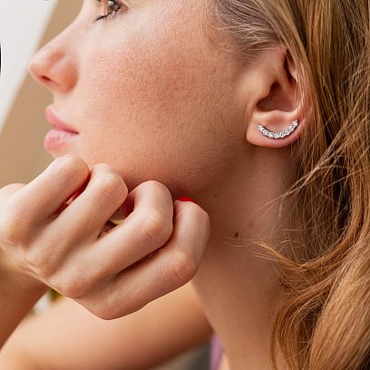 Серебряные серьги - клаймберы "Сильвия" с фианитами 40022 №7