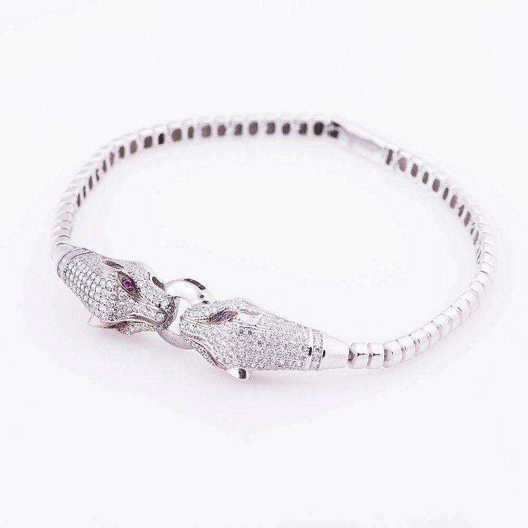 Золотой браслет "Пантеры" с фианитами б02701 от ювелирного магазина Оникс - 1