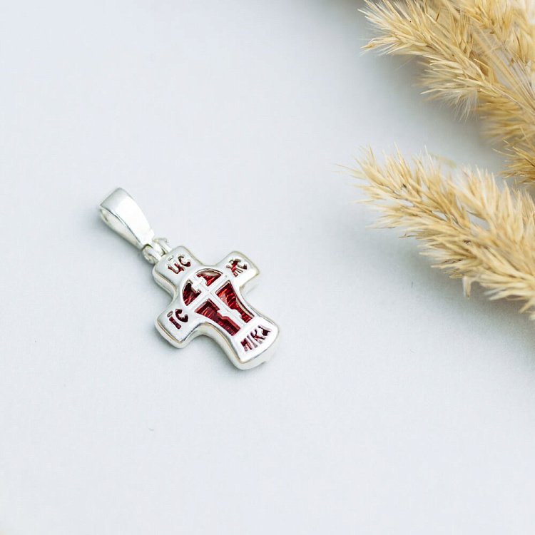 Серебряный крестик с эмалью 132701 от ювелирного магазина Оникс - 3