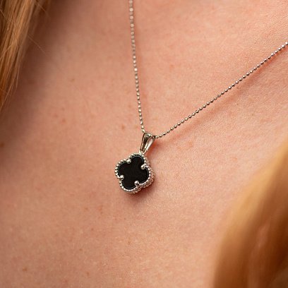 Підвіска "Конюшина" в білому золоті (онікс) п03946 №3