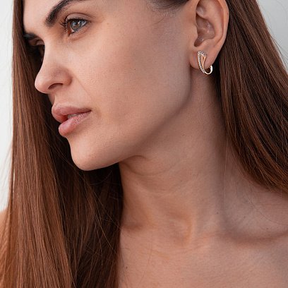 ﻿Золоті сережки "Крапельки" з фіанітами с06088 №2