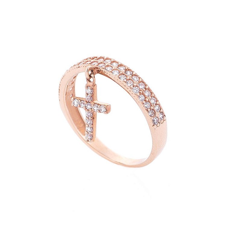Золота каблучка "Хрестик" (фіаніти) к132к від ювелірного магазину Онікс - 1
