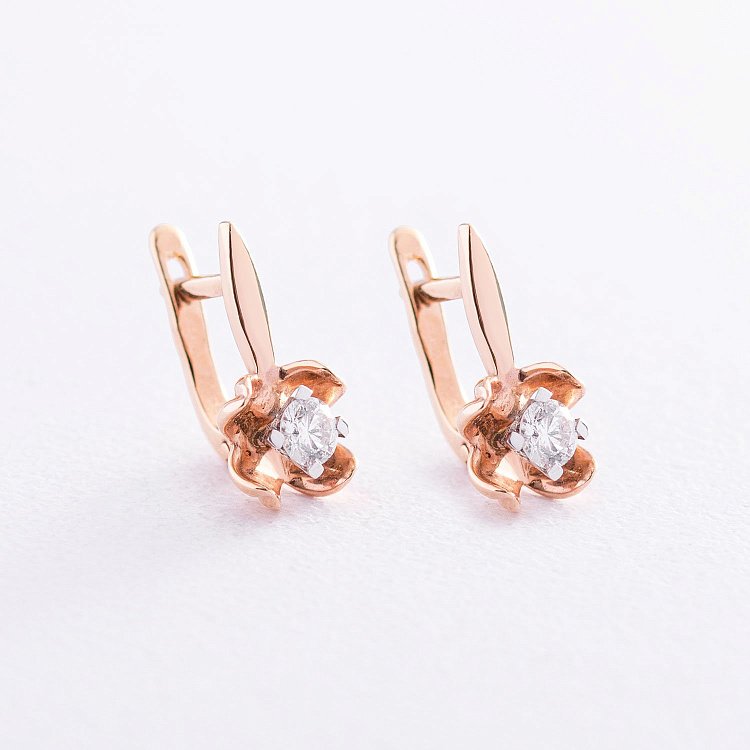 Золоті сережки "Квіточки" з діамантами сб0054 від ювелірного магазину Онікс