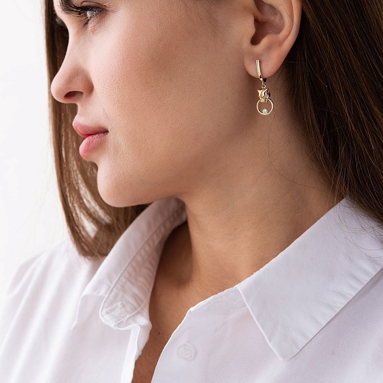 Серьги "Пантеры" в желтом золоте (фианиты) с07472 от ювелирного магазина Оникс - 2