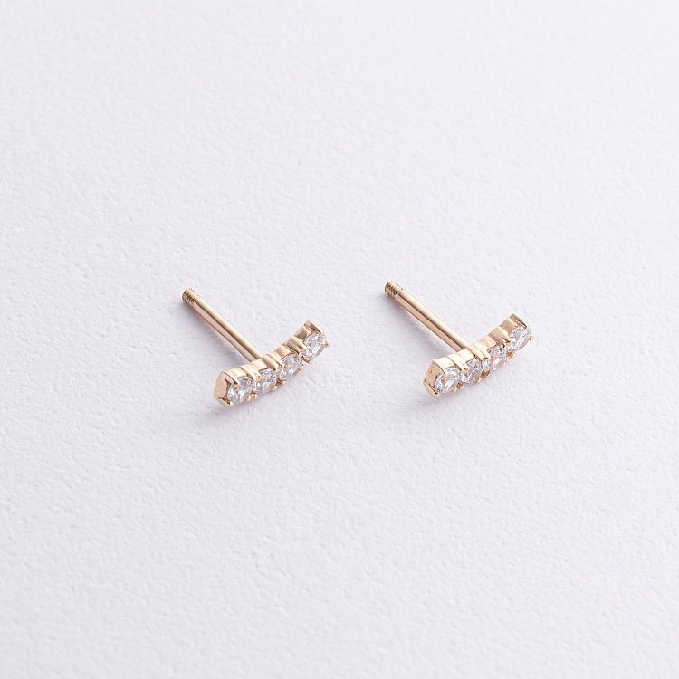 Сережки - пусети "Lora" з фіанітами (жовте золото) с09098 від ювелірного магазину Онікс - 4