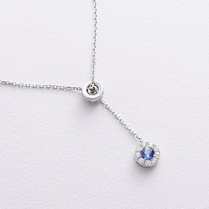 Золотое колье - галстук с бриллиантами и сапфиром колб0147mi №4