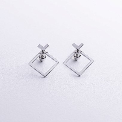 Срібні сережки - джекети "Ромби"  123122 №2