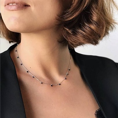 Срібне кольє з чорним камінням 18872