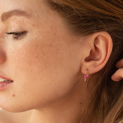 Золоті сережки - кільця "Аннабель" із рожевими фіанітами с08499 №2