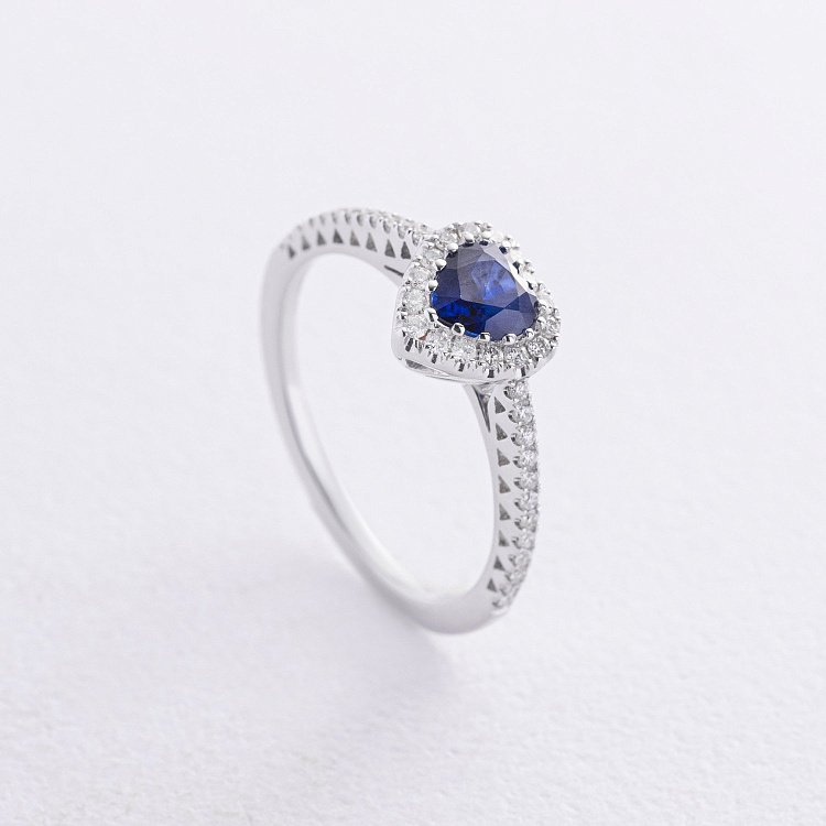 Золота каблучка "Сердечко" з діамантами і сапфіром кб0569lg від ювелірного магазину Онікс - 2