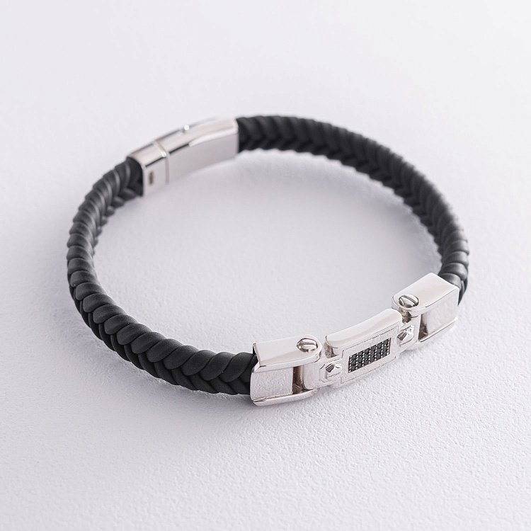 Каучуковый браслет из белого золота с фианитами б03995 от ювелирного магазина Оникс