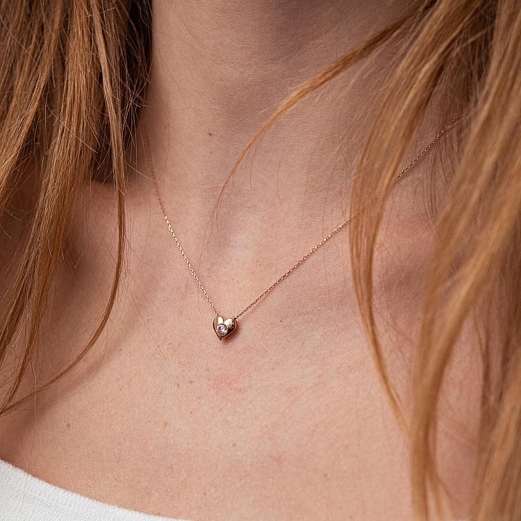 Золоте кольє "Сердечко" з фіанітом кол01233 від ювелірного магазину Онікс - 2