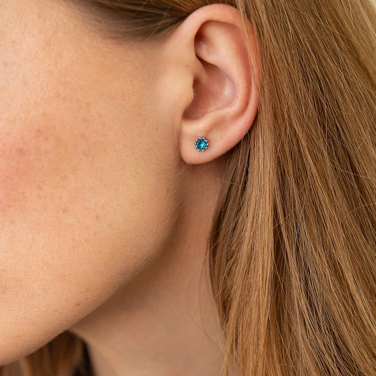 Серебряные серьги - пусеты (голубые и желтые камни) 309 от ювелирного магазина Оникс - 4