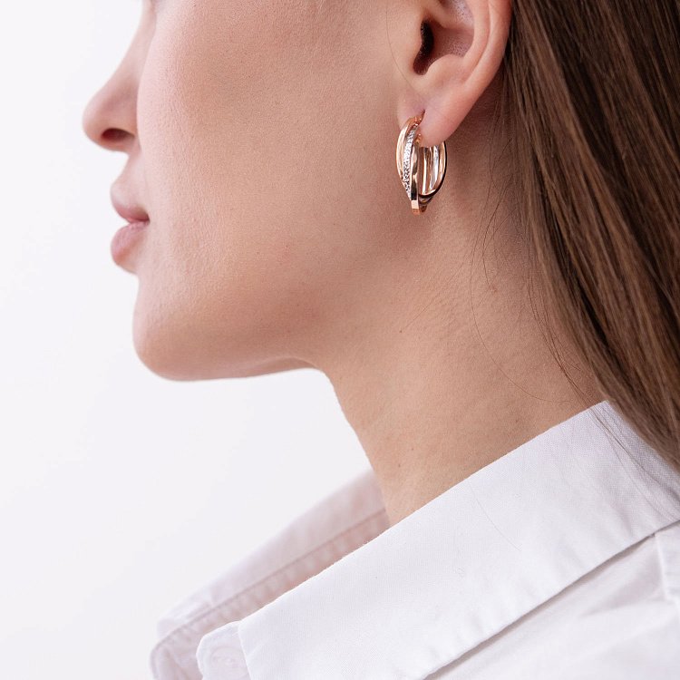 Сережки "Сплетіння" (червоне і біле золото) с06450 від ювелірного магазину Онікс - 1