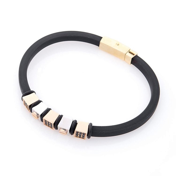 Каучуковий браслет із золотою застібкою (фіаніт) б03876 від ювелірного магазину Онікс