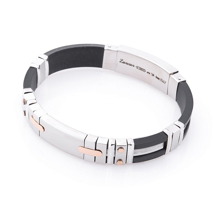 Чоловічий браслет зі срібною та золотою вставкою Zancan EXB477R-N від ювелірного магазину Онікс