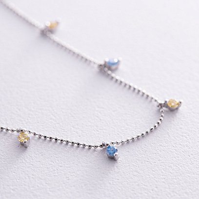 Патріотичне кольє у сріблі (блакитні та жовті фіаніти) 181265 №3