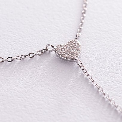 Серебряное колье с сердечком (фианиты) 181145 №5
