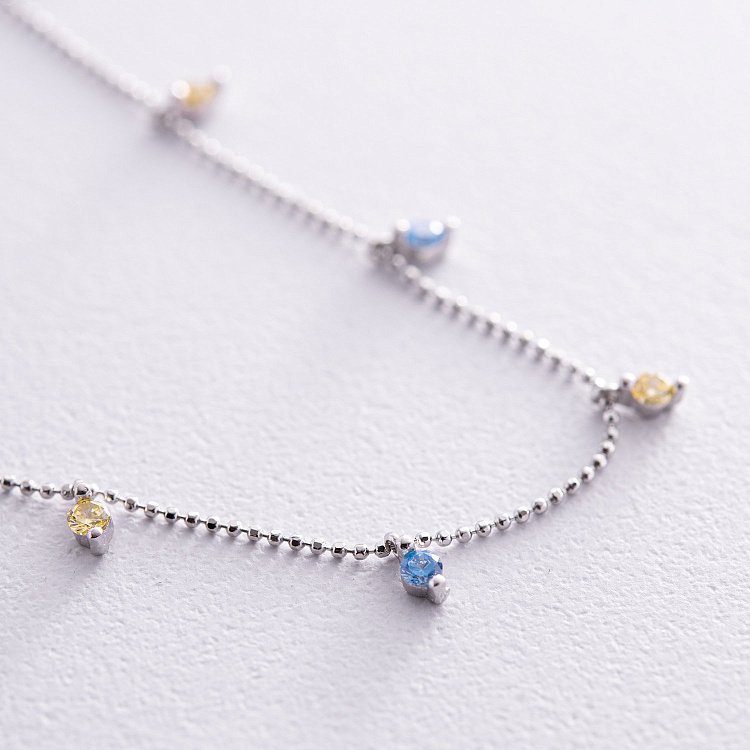 Патріотичне кольє у сріблі (блакитні та жовті фіаніти) 181265 від ювелірного магазину Онікс - 2