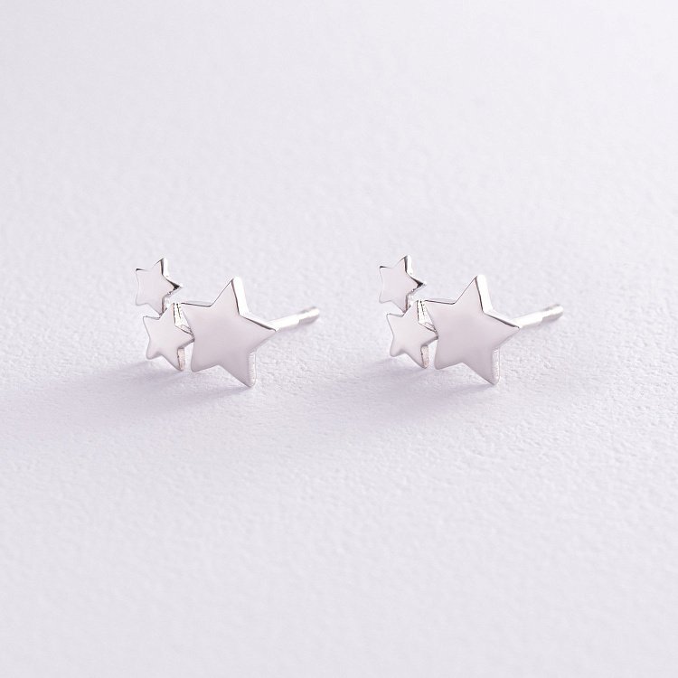 Сережки - пусети "Зірочки" у білому золоті с08000 від ювелірного магазину Онікс - 1