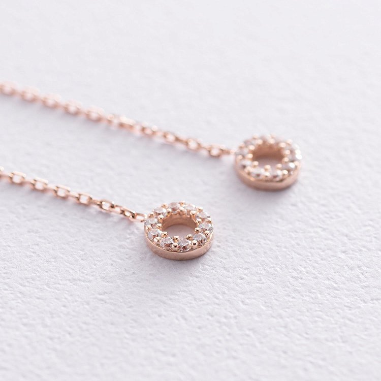 Сережки - пусети "Кружечки" в червоному золоті (фіаніти) с07270 від ювелірного магазину Онікс - 3