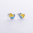 Сережки - пусети "Українське серце" у сріблі (блакитна та жовта емаль) 1018 от ювелирного магазина Оникс