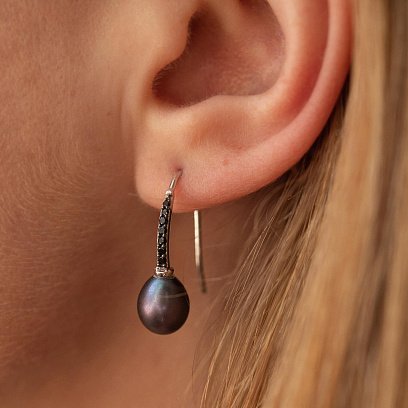 Золоті сережки - петельки "Олівія" з перлами і фіанітами с08513 №2