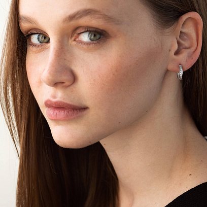 Сережки - кільця в білому золоті (фіаніти) с08711 №4