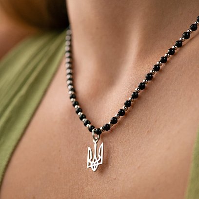 Серебряное колье "Герб Украины - Тризуб" с ониксом 1050 №4