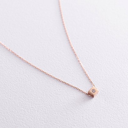 Золотое колье "Квадратик" с одним фианитом кол01810