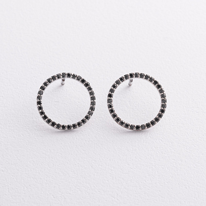 Золоті сережки - пусети "Круговорот" (чорні діаманти) сб0485м