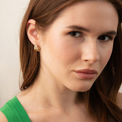 Серьги - кольца "Змеи" в желтом золоте (фианиты) с09378 №7