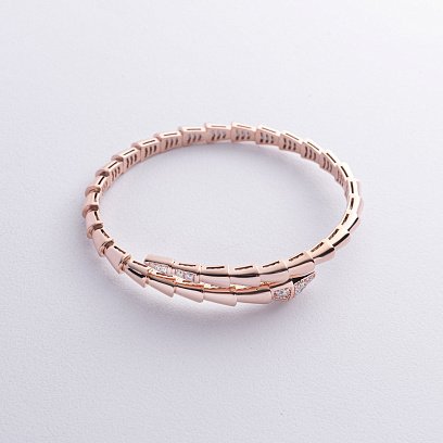 Жесткий браслет "Змея" в красном золоте (фианиты) б05434 №3