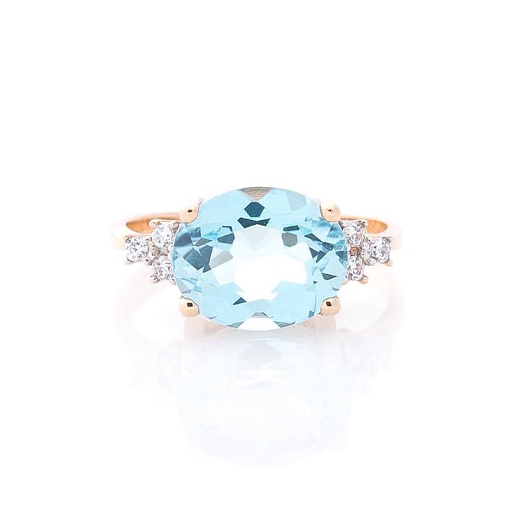 Золота каблучка з блакитним топазом і фіанітами к03057 від ювелірного магазину Онікс - 3