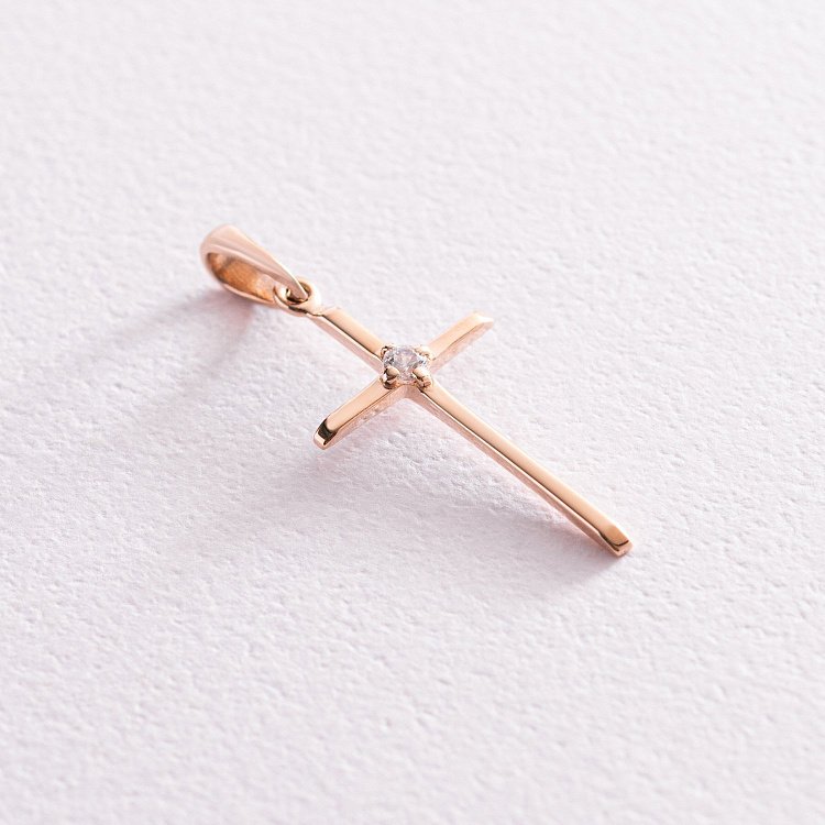 Золотой крестик с фианитом п03456 от ювелирного магазина Оникс