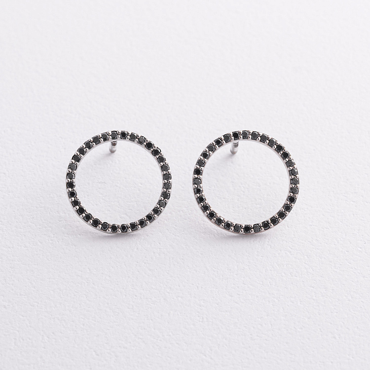 Золоті сережки - пусети "Круговорот" (чорні діаманти) сб0485м від ювелірного магазину Онікс