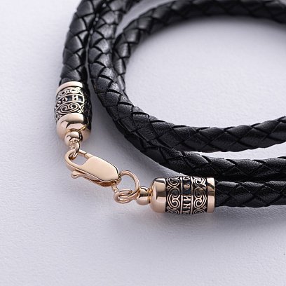 Кожаный шнурок с золотыми вставками кол01423 №2