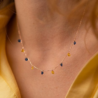 Золотое колье "Украинка" (синие и желтые фианиты) кол02320 №10