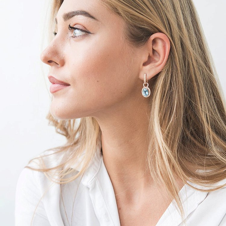 Золоті сережки з блакитним топазом і фіанітами с01371 від ювелірного магазину Онікс - 3