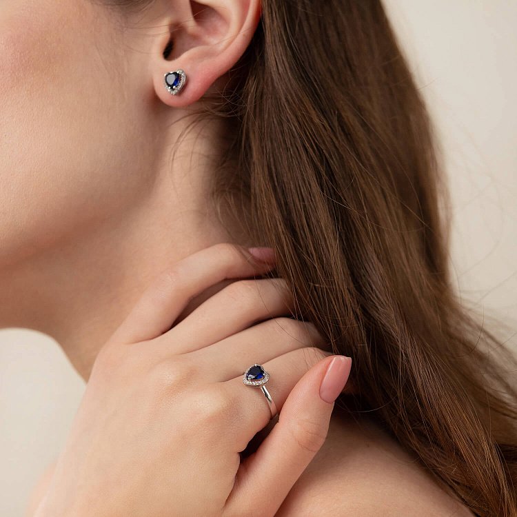 Срібна каблучка "Сердечко" з синт. сапфіром та фіанітами 1828/1р-HSPH від ювелірного магазину Онікс - 5